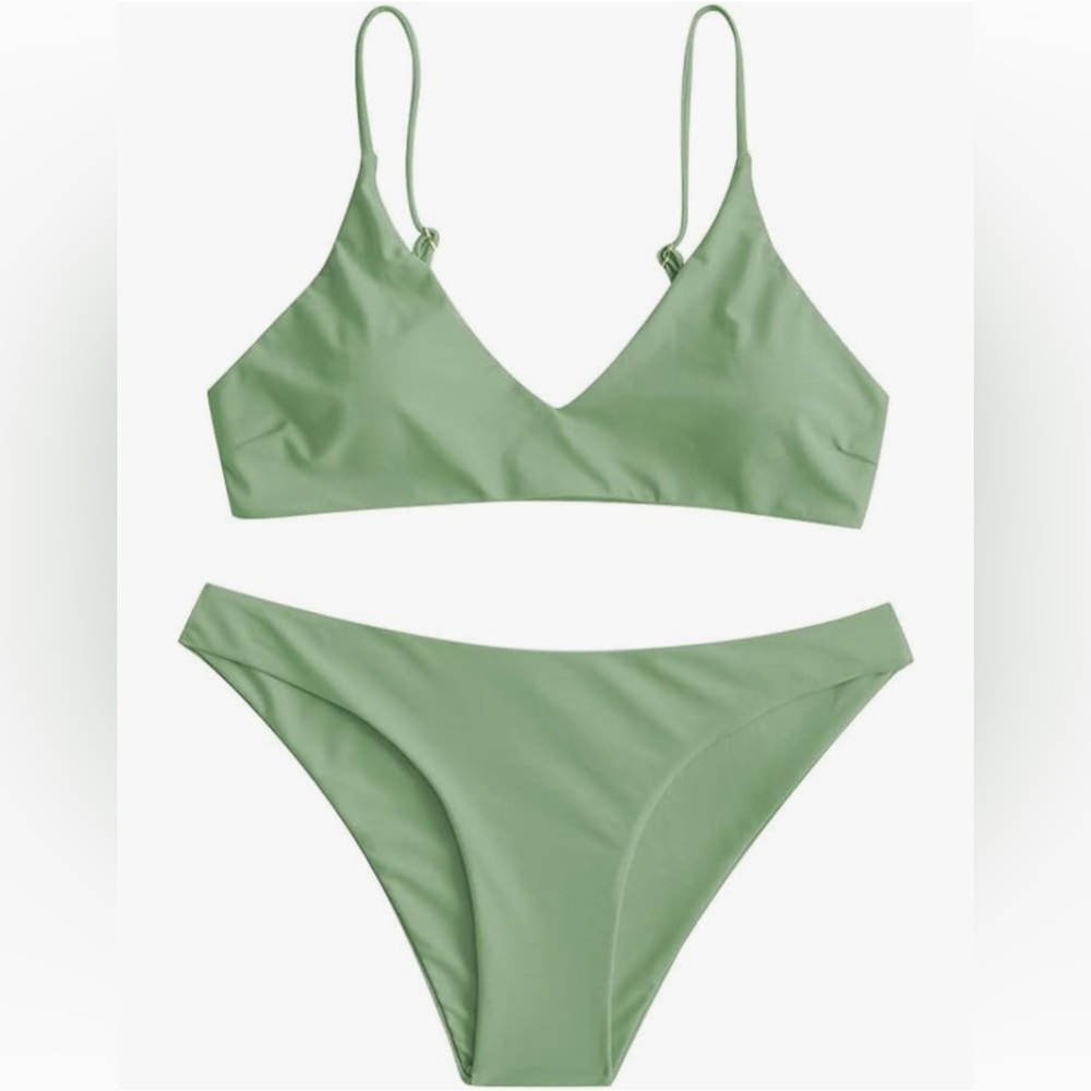 106‎ NWT ZAFUL Women's Solid Spaghetti Strap Bralette Bikini Set - Size Large
